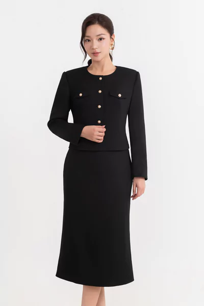 Tweed tay dài, phom gọn cho sáng se lạnh